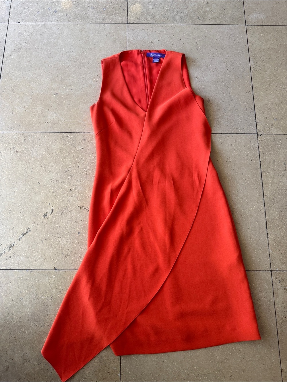 Ralph Lauren Purple Label Orange-Red Asymmetrical Sleeveless Dress